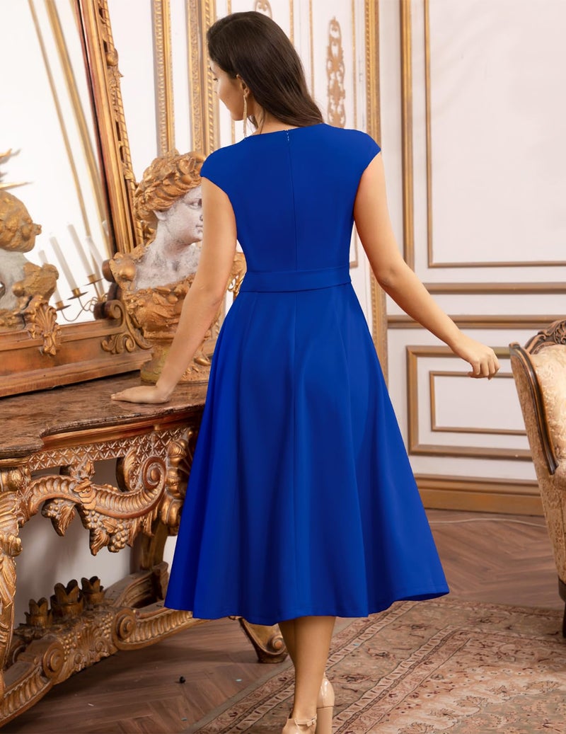 DRESSTELLS Cocktail Dresses, Women's Formal Spring Summer Wedding Guest Church Bridesmaid Easter 1950s Vintage Tea Party Modest Prom Dress RoyalBlue XL - Image 4